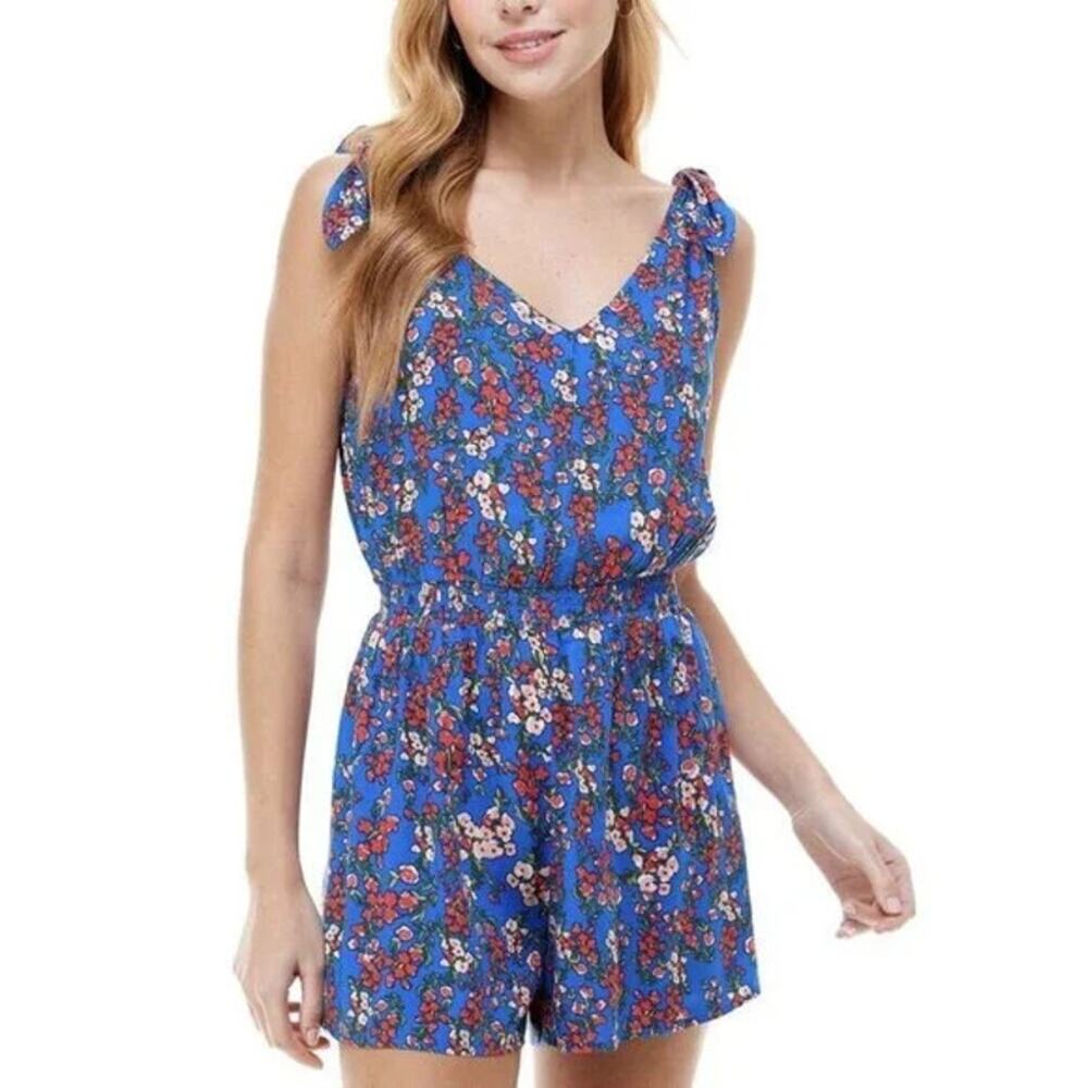 BeBop Women's Romper Shorts Ivory Rose Floral Print Jumpsuit Medium NEW Size L